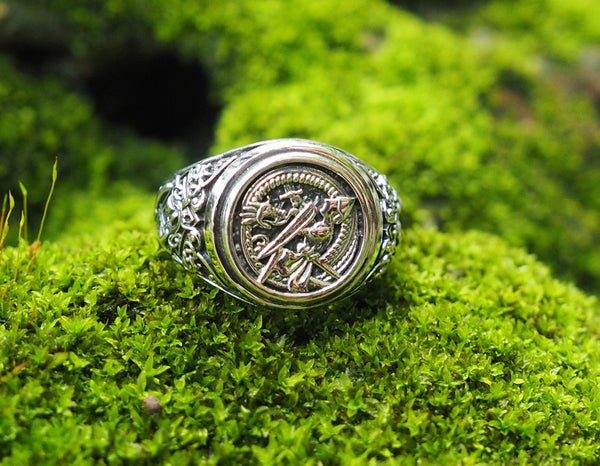 Siegfried and Fafnir Ring, Siegfried and Fafnir Viking Ring, Norse Viking Jewelry, 925 Sterling Silver Size 6-15