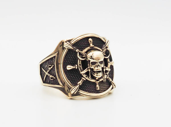 Pirate Crossed Swords Skull Head Ring Gothic Biker Pirate Skull Brass Jewelry Size 6-15 BR-59