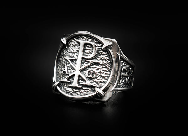 Chi Rho Ring Masonic Christian Jesus Alpha Omega Ring 925 Sterling Silver Size 6-15