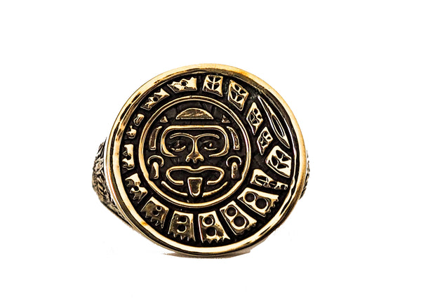 Mens Mayan Calendar Ring Aztec Mayan Ring Brass Jewelry Size 8-15 (BR-1 )
