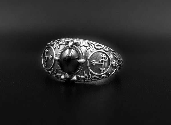 Onyx Seal Sigil of Lilith Ring, Lilith Sigil Ring, Black Onyx Unisex Ring 925 Sterling Silver Size 6-15