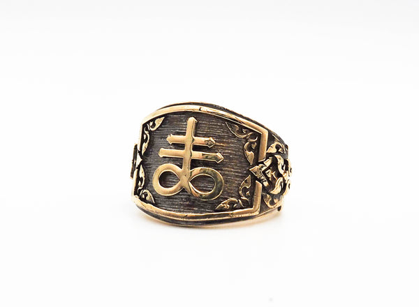 Leviathan Satanic Cross Signet Ring Brimstone Seal of Satan Brass Jewelry Size 6-15 BR-71