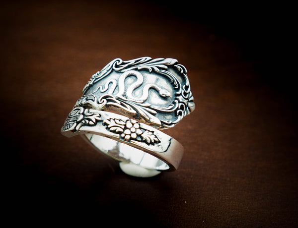 Adjustable Snake Spoon Ring Vintage style for Mens Women 925 Sterling Silver Size 6-15