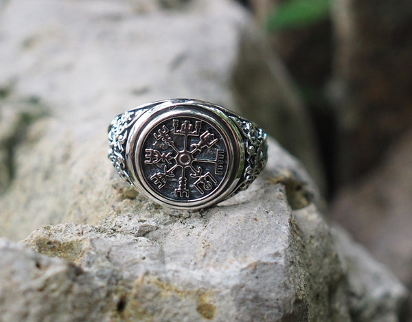 Viking Vegvisir Compass Ring, Norse Viking Ring, 925 Sterling Silver Size 6-15