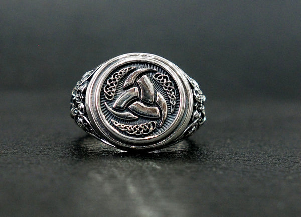 Triple Horn of Odin Ring, Viking Ring, Scandinavian Norse Odin's Ring Viking Jewelry 925 Sterling Silver Size 6-15