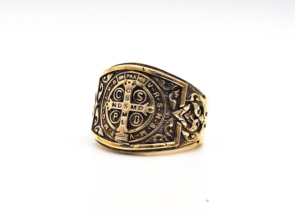 St Benedict Medal Cross Ring Cross Gift for him Brass Jewelry Size 6-15 BR-76