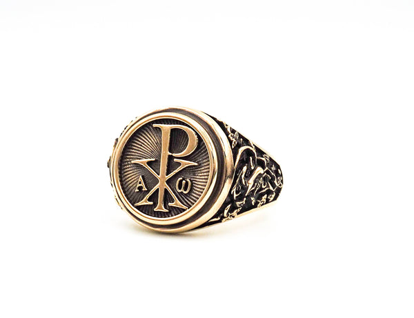 Chi Rho Alpha Omega Ring Mens Womens Brass Jewelry Size 6-15 BR-108