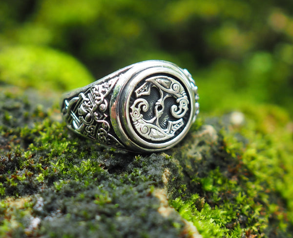 Hugin and Munin Ring, Odin's Ravens Ring, Norse Viking Jewelry 925 Sterling Silver size 6-15