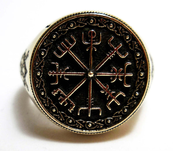 Vegvisir Ring Icelandic Viking Asatru Compass Norse Runes Ring In Brass Jewelry (BR-65)