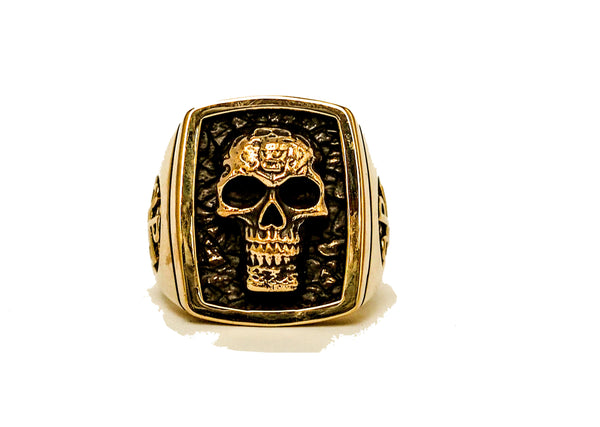Skull ring, Brass Style Heavy Biker Rocker Men's Jewelry (BR-32)