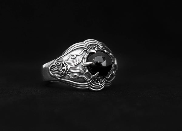 Egypt Eye of Horus Protection Ring, Men's Women's Onyx Ring 925 Sterling Silver Size 6-15