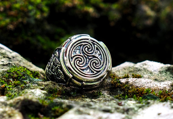 925 Sterling Silver Celtic Triskelion Ring Punk Rock viking Ring For Men Ring Size 6-15