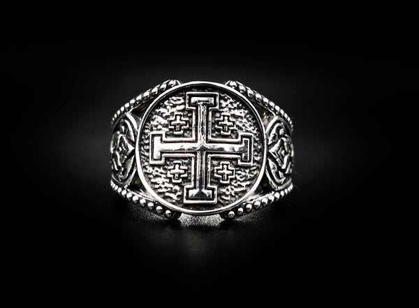 Crusader Jerusalem Cross Knight Templar Ring 925 Sterling Silver Size 6-15