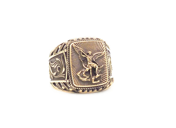 St Michael Ring Angel The Archangel Catholic Medal Mens Womens Brass Jewelry Size 6-15 BR-98