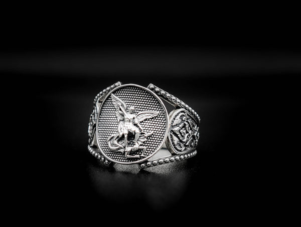 Saints Michael The Archangel Ring Amulet Protection Mens Womens 925 Sterling Silver Size 5-15