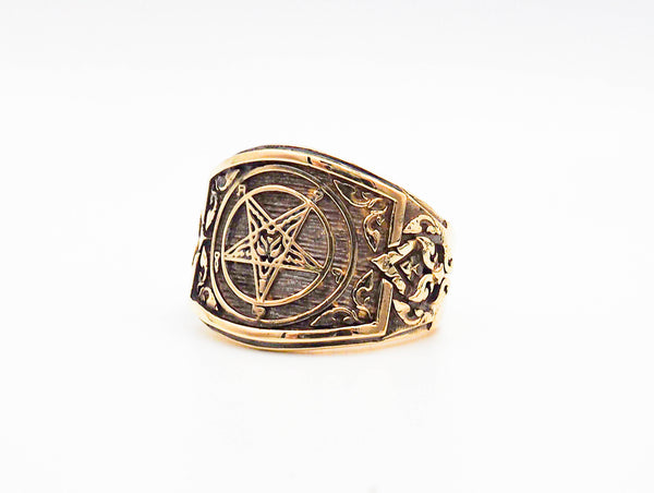 Sigil of Baphomet Inverted Pentagram Satanic Satan Ring Brass Jewelry Size 6-15 BR-75