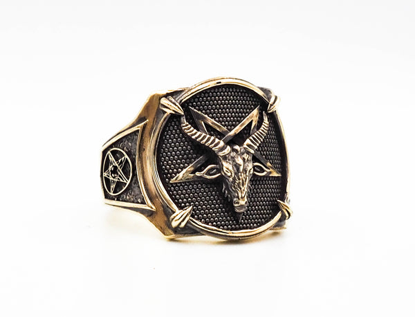 Baphomet Satan Skull Rings Satanic Inverted Cross Demon Devil Ring Brass Jewelry