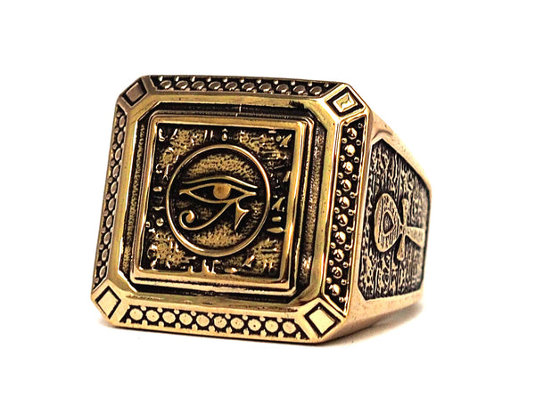 Men Egyptian Eye of Horus Ankh Cross Ring Brass Jewelry Size 8-15 (BR-72 )