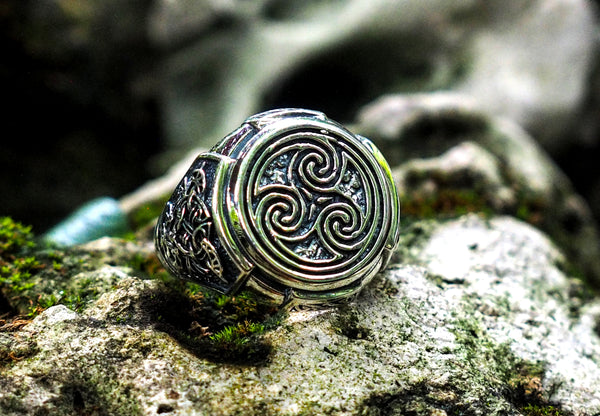 925 Sterling Silver Celtic Triskelion Ring Punk Rock viking Ring For Men Ring Size 6-15