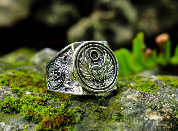 925 Sterling Silver Egyptian Scarab Beetle Ring Ancient Egypt Amulet Jewelry  Size 6-15
