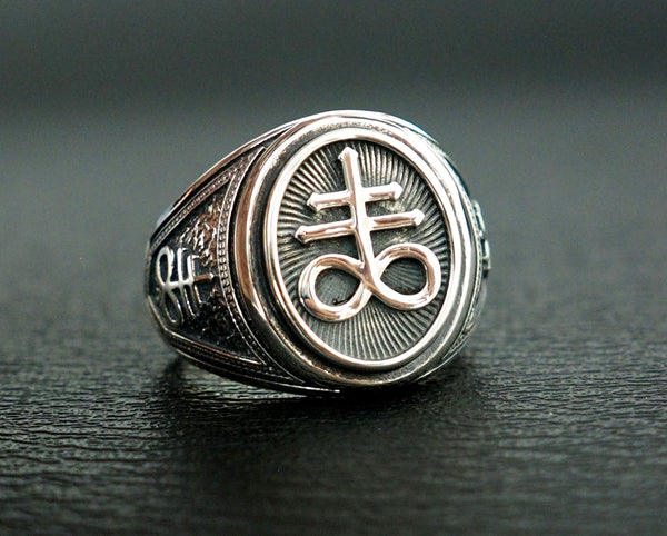 Satanic Cross Ring, Brimstone Ring 925 Sterling Silver Size 6-15