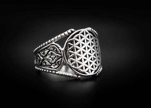 Flower of Life Ring Fashion Jewelry for Mens and Women 925 Sterling Silver Size 6-15