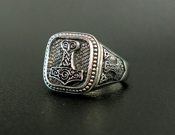 Thor's Hammer Mjolnir Ring Norse Scandinavian Viking Jewelry 925 Sterling Silver Size 6-15
