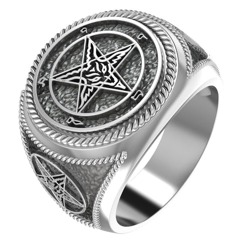 Sigil of Baphomet Ring Gothic Lucifer Church Satan Ring 925 Sterling Silver Size 6-15