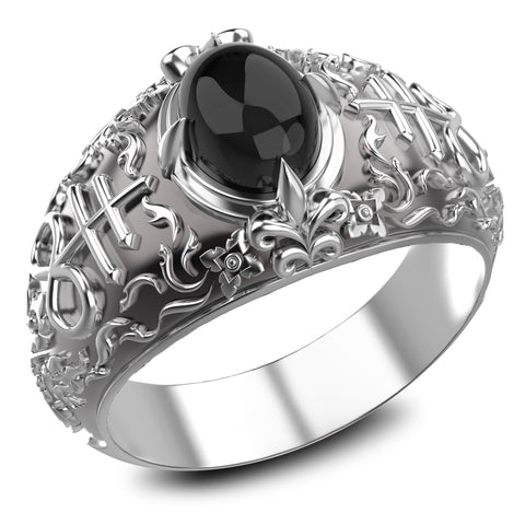 Church of Satan Satanic Baphomet Leviathan Cross Onyx Ring 925 Sterling Silver Jewelry Size 6-15