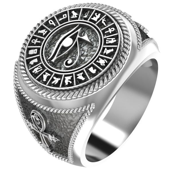 Men's Satanic Cross Egypt Eye of Horus Protection Ring 925 Sterling Silver Size 6-15