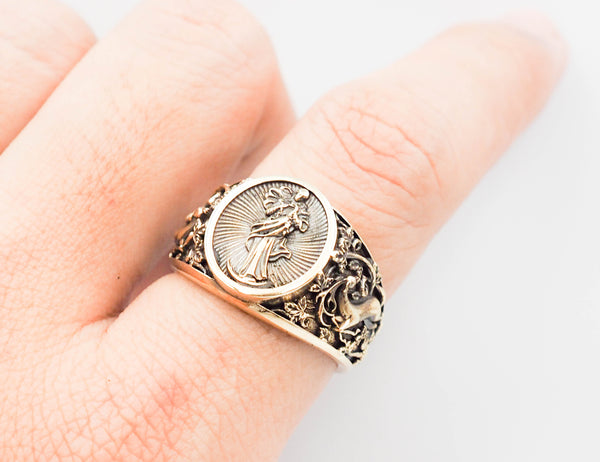 Catholic Virgin Mary Ring for Mens Women Brass Jewelry Size 6-15 BR-118