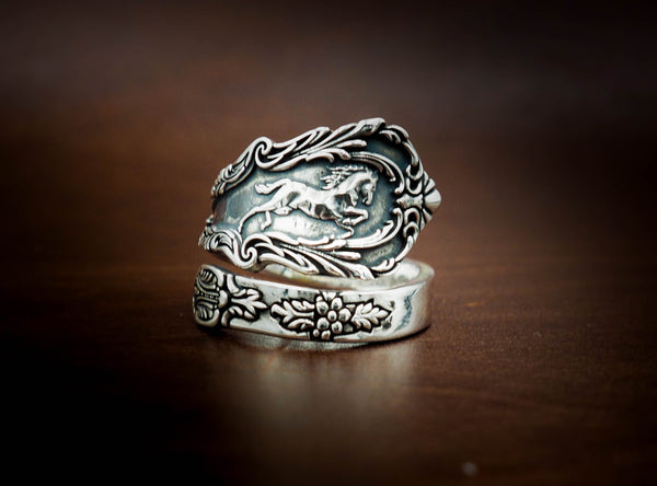 Adjustable Horse Spoon Ring Vintage style for Mens Women 925 Sterling Silver Size 6-15