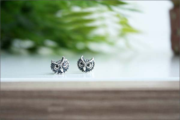 Owl Earrings  - 925 Sterling Silver - Silver  earrings -  Love earrings Gift Idea Rocker Gothic Woman Jewelry (E-31)