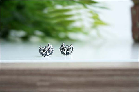 Owl Earrings  - 925 Sterling Silver - Silver  earrings -  Love earrings Gift Idea Rocker Gothic Woman Jewelry (E-31)