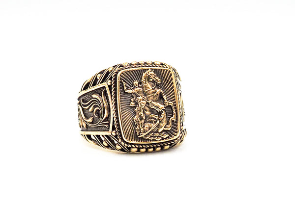 The Saint George the Victorious Archangel Mens Ring Brass Jewelry Size 6-15 BR-106