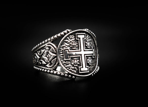 Crusader Jerusalem Cross Knight Templar Ring 925 Sterling Silver Size 6-15