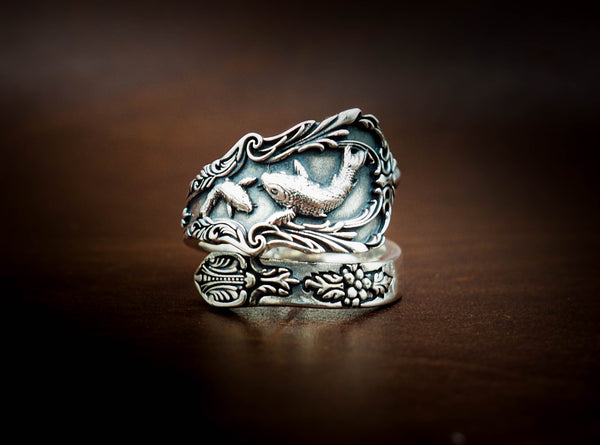 Adjustable Fish Spoon Ring Vintage style for Mens Women 925 Sterling Silver Size 6-15