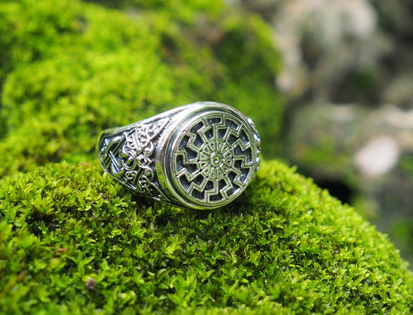 Black Sun Ring, Viking Ring Pagan Scandinavian Norse Viking Jewelry 925 Sterling Silver Size 6-15