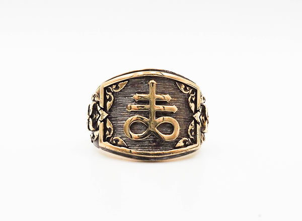Leviathan Satanic Cross Signet Ring Brimstone Seal of Satan Brass Jewelry Size 6-15 BR-71