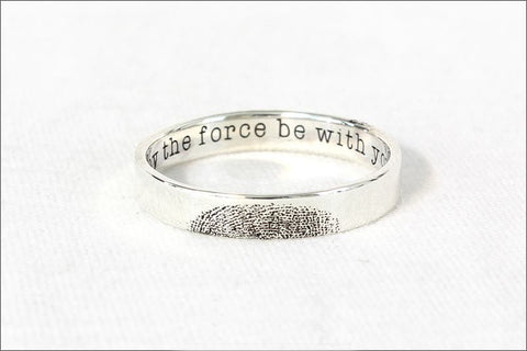Custom Inner Fingerprint Ring - Engraving Wedding Band - Fingerprint Ring - Custom silver fingerprint - 925 Sterling Silver 4 mm (RB-1)