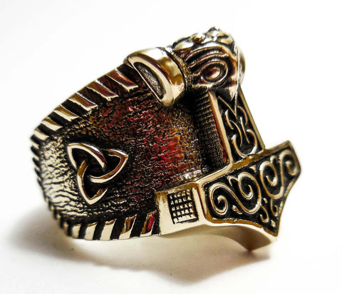Men's Biker Viking Mjölnir Norse Thunder God Thor's Hammer Ring Brass Jewelry Size 8-12 (BR- 61)