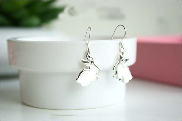Bunny Rabbit Earrings  - 925 Sterling Silver - Silver  earrings - Love earrings Gift Idea Rocker Gothic Woman Jewelry (E-12)