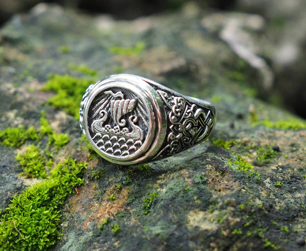 Viking Ship Ring, Drakkar Ring, Scandinavian Norse Viking Jewelry 925 Sterling Silver Size 6-15