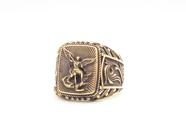 St Michael Ring Angel The Archangel Catholic Medal Mens Womens Brass Jewelry Size 6-15 BR-98