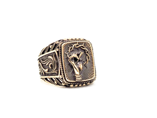 Hand of Jesus Ring for Men Catholic Christian Brass Jewelry Size 6-15 BR-103