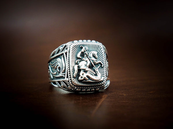 Saint George Ring for Men 925 Sterling Silver Size 6-15