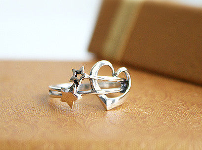 925 Sterling Silver Ring - Heart Ring,  Star ring  Woman Jewelry -  Silver ring  (SR-019)