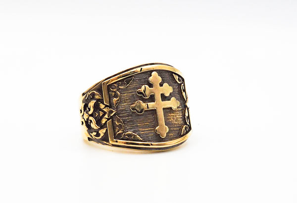 Cross of Lorraine Rings Knights Templar Crusader Brass Jewelry Size 6-15 BR-73