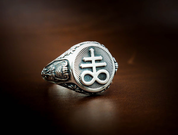 925 Sterling Silver Satanic Cross Symbol Signet Ring for Men Size 6-15