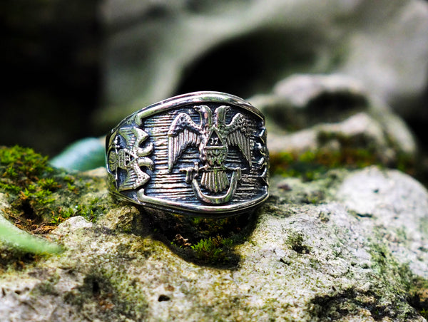 925 Sterling Silver Scottish Rite 32 Degree Masonic Knights Templar Freemasonry Signet Ring Size 6-15